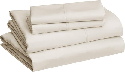 Amazon Basics Breathable, Ultra-Soft Microfiber 4-Piece Bed Sheet Set with 14-Inch Deep Pockets, Wrinkle Resistant, Machine Washable, King, Beige, Solid