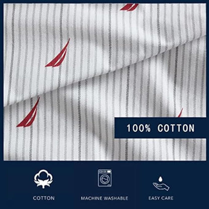 Nautica- Queen Size Sheet Set, Crisp & Tailored Cooling Sheets with a Smooth Cotton Percale Lightweight Feel - Bed Sheets with Matching Pillowcases & Fitted Sheet (Audley Stripe Red)