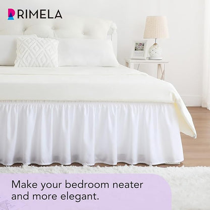 RIMELA White Bed Skirt King Size 21 Inch Drop, Elastic Bed Skirting for Bed Base and Frame, Bedding Dust Ruffle Easy to Install, Lightweight Wrap Around Adjustable Bedskirt