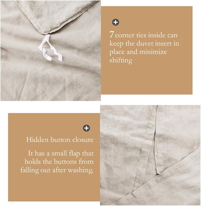 Simple&Opulence 100% Washed Linen Duvet Cover with Pom Pom Trim, Natural French Flax Bedding Set Soft Breathable,1 Farmhouse Boho Comforter Cover and 2 Pillow Shams(Queen,Natural Linen)