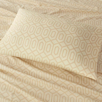 Comfort Spaces 100% Cotton Sheet Set Breathable, Lightweight, Soft with 14" Elastic Pocket Fits up to 16" Mattress, All Season Cozy Bedding, Matching Pillow Case, King Diamond Tan 4 Piece
