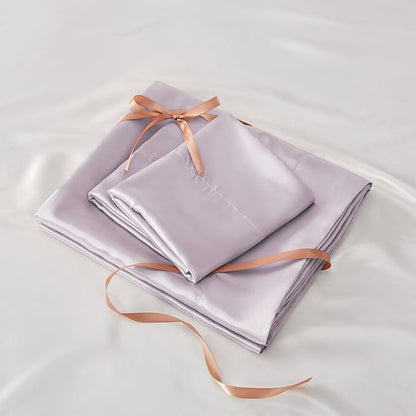 BEDELITE Satin Sheets Twin Size Bed Set, Luxury Soft Lavender Silky Sheets for Hair and Skin, Similar to Silk Bed Sheets Set 3 Pieces with 1 Deep Pocket Fitted Sheet, 1 Flat Sheet, and 1 Pillowcase