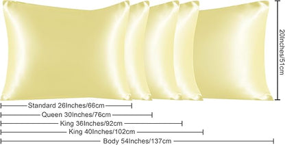 NTBAY 2 Pack Satin Queen Pillowcases for Hair and Skin, Luxurious and Silky Pillow Cases with Envelope Closure, 20x30 Inches, Light Yellow