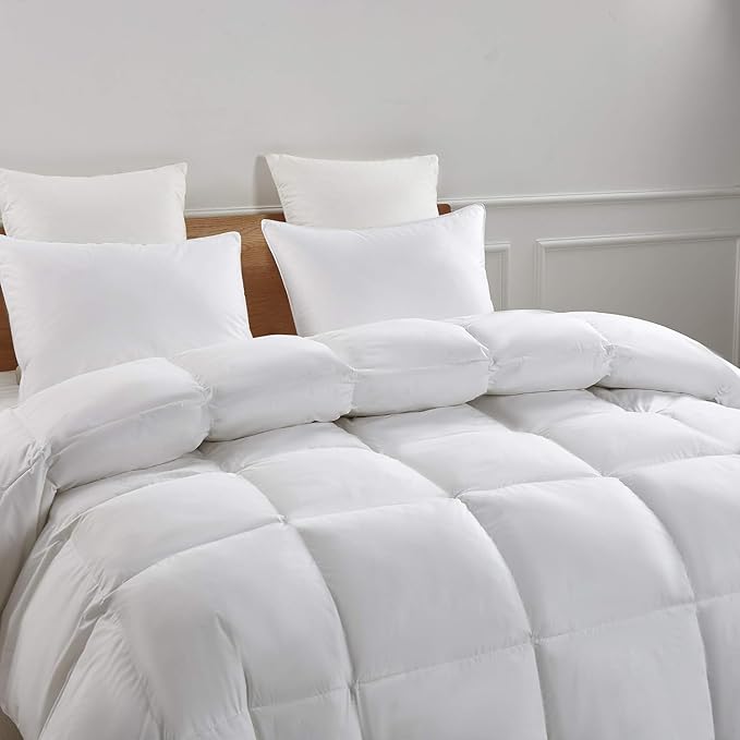 Serta Goose Feather Down Fiber Cotton Comforter King Size - 100% Cotton Duvet Insert - Hotel Luxury Hypoallergenic Bedding Comforter Extra Warmth 106 x 90 Inch White