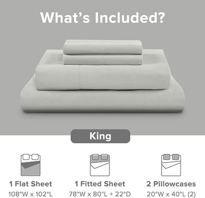 Comfort Spaces Extra Deep Pocket, 100% Cotton King Fits up to 24" Mattress, Breathable, Naturally Cool Cotton, Soft Cotton Sheets, All Seasons Sheet Set, Grey 4 Piece