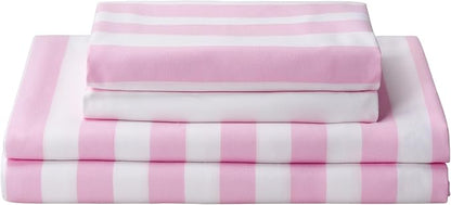 Best Season Bed Sheet Set 3 Piece -Twin Size-Soft Durable Microfiber Bedding Sheet Set,Deep Pocket,Stain,Fade & Wrinkle Resistant Green and White Pinstripe (Stripe Pink&White)