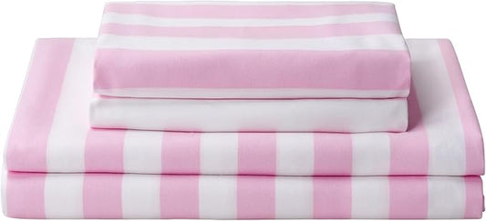 Best Season Bed Sheet Set 3 Piece -Twin Size-Soft Durable Microfiber Bedding Sheet Set,Deep Pocket,Stain,Fade & Wrinkle Resistant Green and White Pinstripe (Stripe Pink&White)
