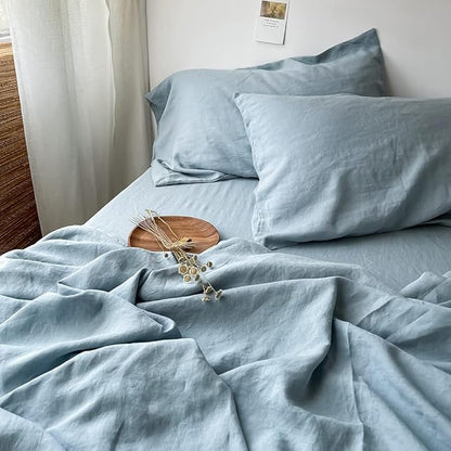 Simple&Opulence 100% Linen Pillowcases Basic Style Solid Color Set of 2, Queen Size Stone Washed Flax Pillow Cover Envelope Closure (20''x30'', Dusty Blue)