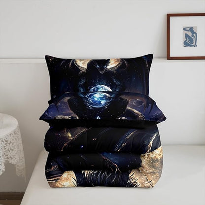 Feelyou Dragon Comforter Set Full Size Dragon Stuff Comforter for Boys Girls Teens Wild Life Bedding Set Dragon Decor Duvet Set Room Decor Black Quilt Set