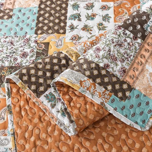 HoneiLife King Size Quilt Set - 3 Piece Microfiber Quilts Reversible Bedspreads Patchwork Coverlets Paisley Bedding Set for King Beds