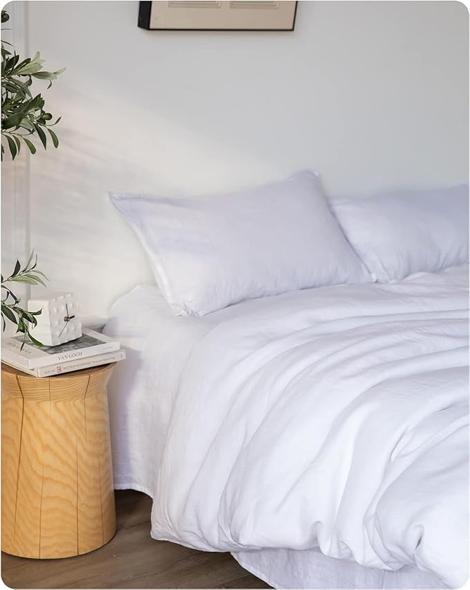 XZ XIFA Standard Pillowcases - 2 Pack - Envelope Closure - 100% Natural Washed French Flax, Breathable, Durable, Textured Pillow Covers 20"x26"(Standard, White)