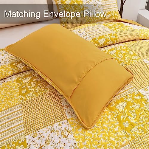Mybedsoul Boho Quilts Queen Size, Floral Patchwork Fall Bedding Set, Yellow