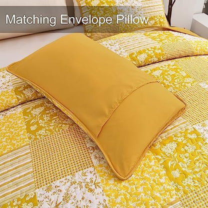 Mybedsoul Boho Quilts Queen Size, Floral Patchwork Fall Bedding Set, Yellow