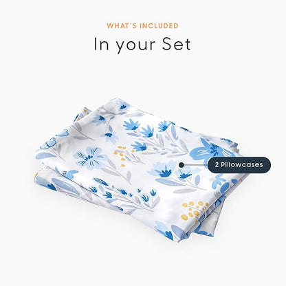 Wake In Cloud - Floral Pillow Cases, Botanical Flower Coquette Cottagecore Shabby Chic Aesthetic, Set of 2 Soft Pillowcases Pillow Shams Covers, Blue White, Standard Size 20x26 Inches