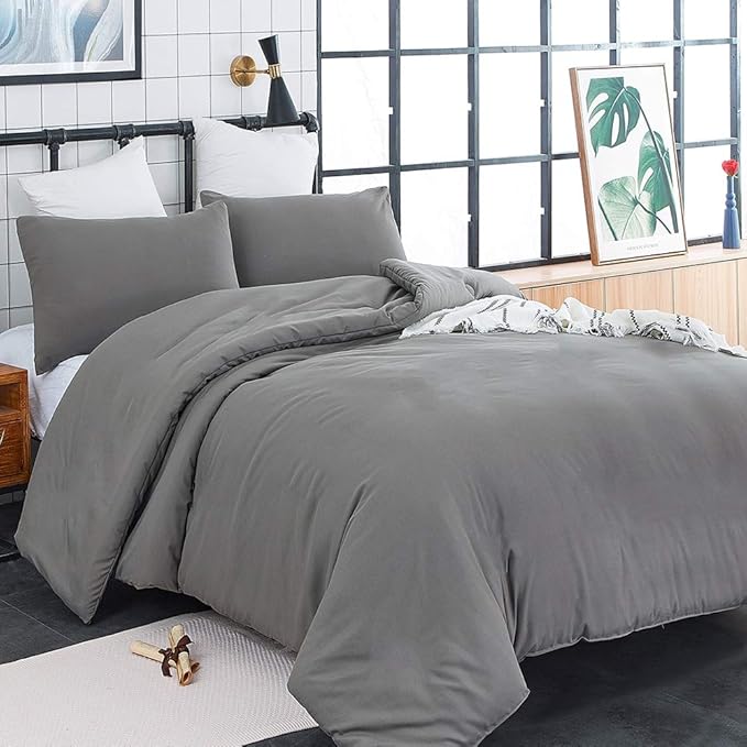 CLOTHKNOW Dark Grey Full Size Comforter Set Gray Bedding Comforter Sets Soft Men Boys Comforter with 2 x Pillow Cases