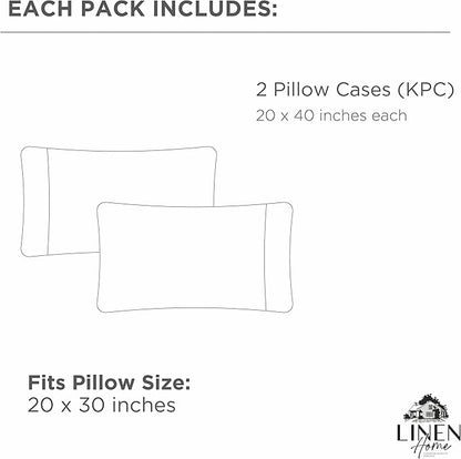 Linen Home 100% Cotton Percale Pillowcases King Size, Pastel Turk, 2 Pieces of Pillow Case, Crisp and Cool Strong Bed Linen, 20 inches X 40 inches