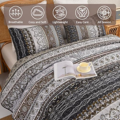 WONGS BEDDING Boho Quilt Queen Size,3 Pcs Bedspread Set, Brown