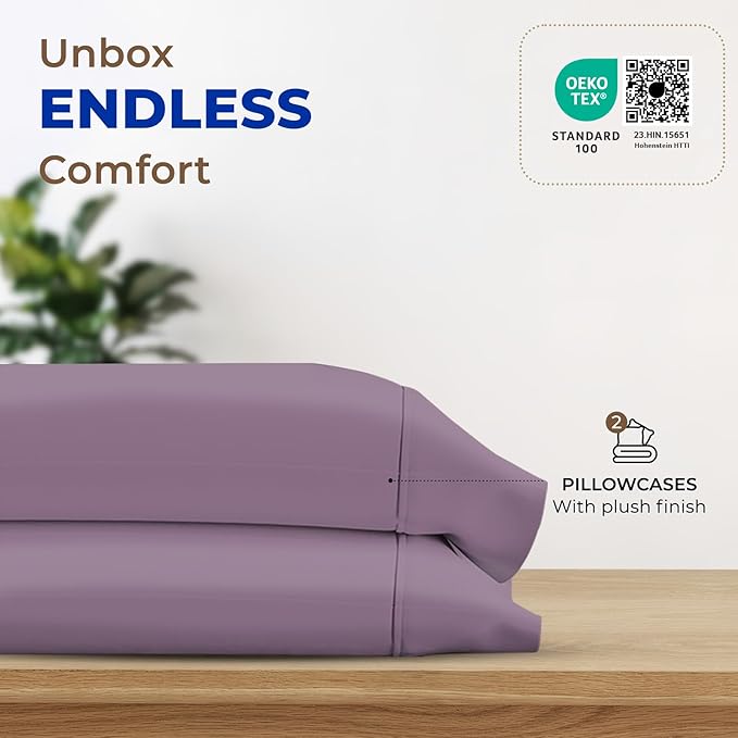 Thread Spread 100% Egyptian Cotton King Size Pillow Cases Set of 2 - Luxury 1000 Series Paradise Collection Pillow Cases King Size (Plum), Soft Cooling Hotel Egyptian Cotton Pillowcases