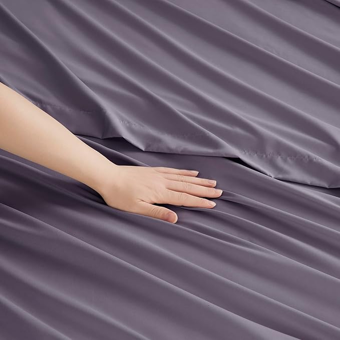 Clara Clark Bed Sheets, Premier 1800 Series Bed Sheet Set, Deep Pocket, Wrinkle, Fade, Stain Resistant, Luxury Soft Bedding Sheets & Pillowcases, Full, Grayish Purple