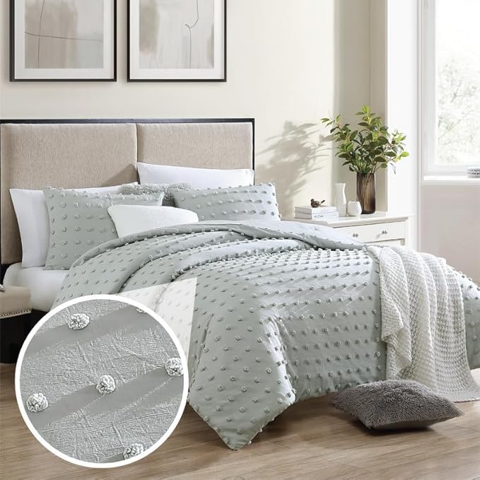 Swift Home Twin/Twin XL Gray Comforter Set - Decorative Tufted Pom Poms Bedding Set - 2 Pieces Bed Linen, 1 Comforter and 1 Pillow Sham