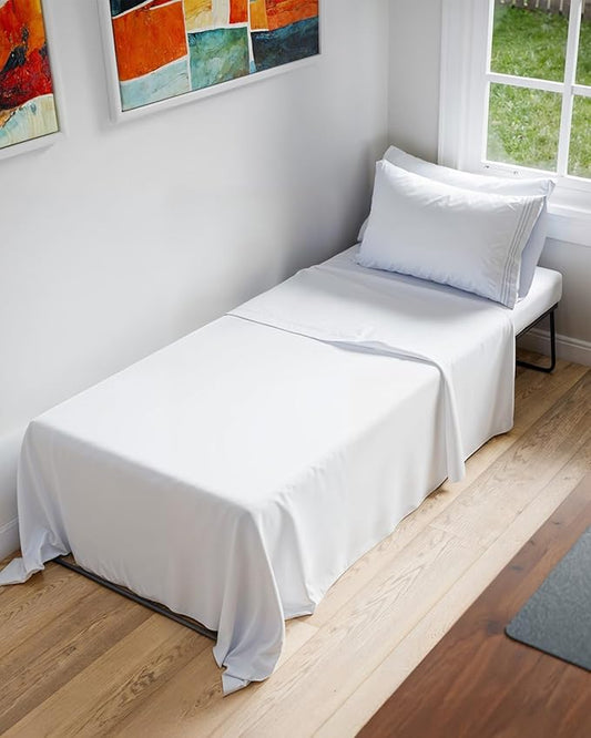 Cot Sheet Set 33” x 75” – Easy-Fit Cot Size Mattress Sheets – Ideal for Narrow Twin, Camper Bunk, RVs, Twin Bunks, Day Care and Camping Cots - Cot Size Fitted Sheet fits 6” to 10” Mattresses – White