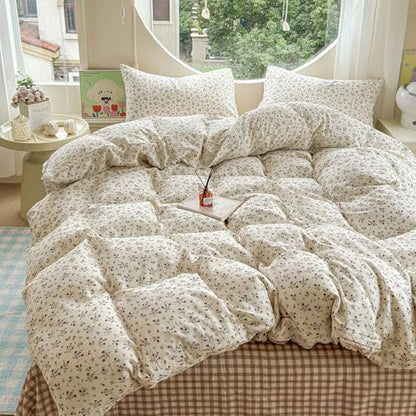 VM VOUGEMARKET Soft Muslin Cotton Duvet Cover Set Queen Size Floral Duvet Cover with 2 Pillowcases Lightweight Breathable Bedding Comforter Cover for Teen Girls