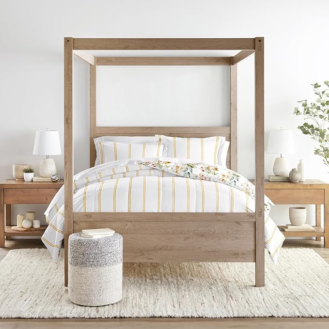 LINENS & HUTCH Comforter Set Patterned Microfiber All Season Down-Alternative Ultra Soft Bedding in Chintz Floral Stripe - King/Cal-King Chintz Floral Stripe Clay