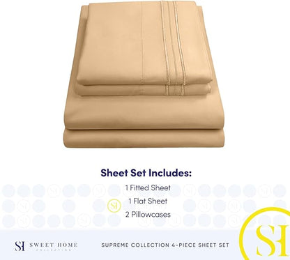 California King Sheet Sets - Breathable Luxury Sheets with Full Elastic & Secure Corner Straps Built In - 1800 Supreme Collection Cal King Deep Pocket Bedding Set, Sheet Set, California King, Camel