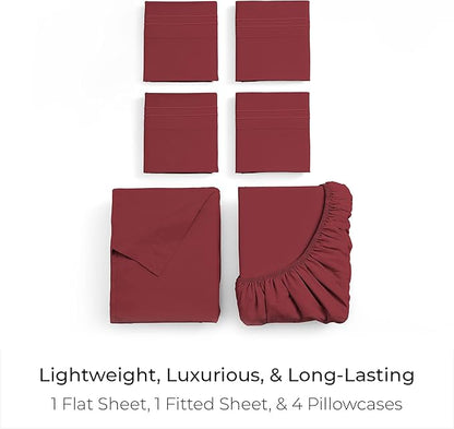 Mellanni Full Sheet Set - 6-Piece Iconic Collection Bedding, (Including 4 Pillowcases), 16-Inch Deep Pocket, Easy Care, Extra Soft, Cooling Sheets, Brushed Microfiber - Brick Red