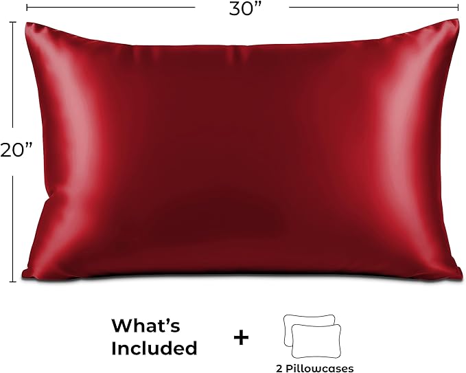 Satin Pillowcase 2 Pack - Queen Size (20"x30", Burgundy) - Silky Pillow Cases for Hair and Skin - Satin Pillow Covers with Envelope Closure - Extra Soft Premium Microfiber