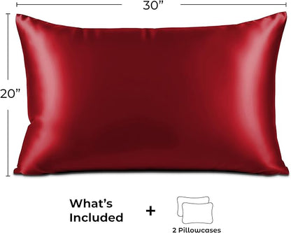Satin Pillowcase 2 Pack - Queen Size (20"x30", Burgundy) - Silky Pillow Cases for Hair and Skin - Satin Pillow Covers with Envelope Closure - Extra Soft Premium Microfiber