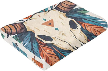 Western Cattle Skull Blanket Super Soft Warm Fluffy Fleece Flannel Throw Blanket Cozy Fuzzy Plush Stuff Bedding Blankets Gifts for Women Kids Boys Girls Adults 60"X50"