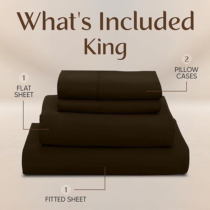 Utopia Bedding King Bed Sheets Set - 4 Piece Bedding - Brushed Microfiber - Shrinkage and Fade Resistant - Easy Care (King, Brown)