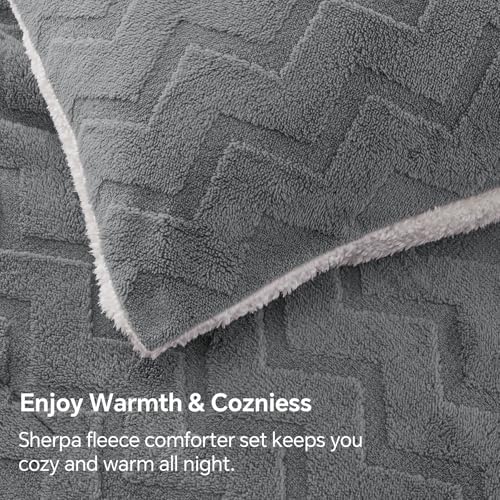 BEDELITE Fluffy Sherpa King Comforter Set,Grey