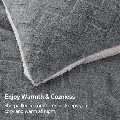 BEDELITE Fluffy Sherpa King Comforter Set,Grey