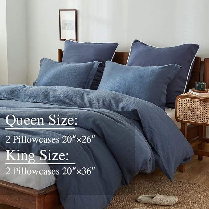 Simple&Opulence 100% Linen Pillow Case Queen Size Set of 2, Classic Blue Pillow Covers with Overlap Closure, Luxury Breathable Pillowcases Protectors Suitable for All-Season (20" X 26", Classic Blue)