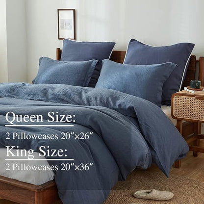 Simple&Opulence 100% Linen Pillow Case Queen Size Set of 2, Classic Blue Pillow Covers with Overlap Closure, Luxury Breathable Pillowcases Protectors Suitable for All-Season (20" X 26", Classic Blue)