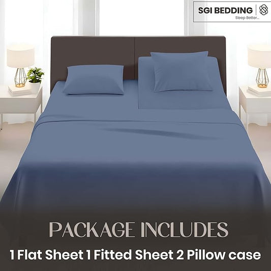 SGI Bedding Adjustable Split Head Flex Top Queen 34" Microfiber Sheet Set -Ultra Soft,Cooling & Deep Pocket 15” Fitted, 4-Piece Breathable & Durable Bedding Set for Split Queen Beds -Mediteranean Blue