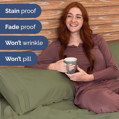 Bulk Case Pack of 10 Sheet Sets - (10) Complete Split King Size Sheet Sets with Deep Pockets - Wholesale Bulk Bedding for Hotels, Spas & Airbnbs - Breathable & Wrinkle Free - (Split King, Sage Green)