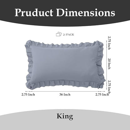 Ruffle Pillow Cases King Size Set of 2 – Soft Wrinkle Resistant Brushed Microfiber Ruffled Pillowcases –Envelope Pillow Shams Cover Festive Gift for Hotels, Guest Rooms 20x36 Inch (Silver Gray)