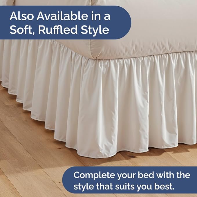 Pleated Bed Skirt Queen Size - 3 Sided Pleated Bed Skirt Queen - Ultra-Soft, Easy Fit with 18 Inch Tailored Drop - Hotel Quality, Wrinkle Free & Fade Resistant - For Women, Men, Kids and Teens - White