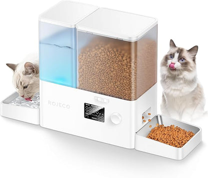 Automatic Cat Feeder and Water Dispenser,2-in-1 Large Capacity 5L cat Food Bowl and 3.5L Gravity Water Dispenser,Timed Cat Feeder for Cats Small Dogs Puppies Kittens Pets