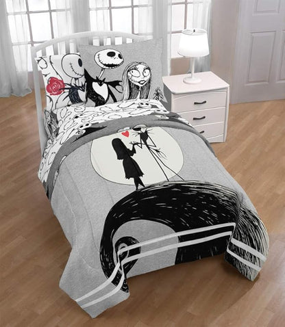 Jay Franco Disney Nightmare Before Christmas Moonlight 5 Piece Twin Bed Set - Includes Reversible Comforter & Sheet Set - Features Jack Skellington and Sally - Super Soft Microfiber