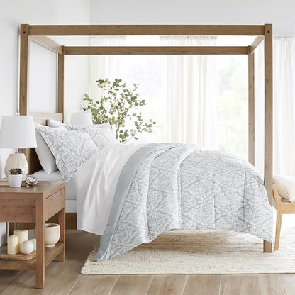 LINENS & HUTCH Comforter Set Patterned Microfiber All Season Down-Alternative Ultra Soft Bedding in English Countryside - King/Cal-King English Countryside Light Gray
