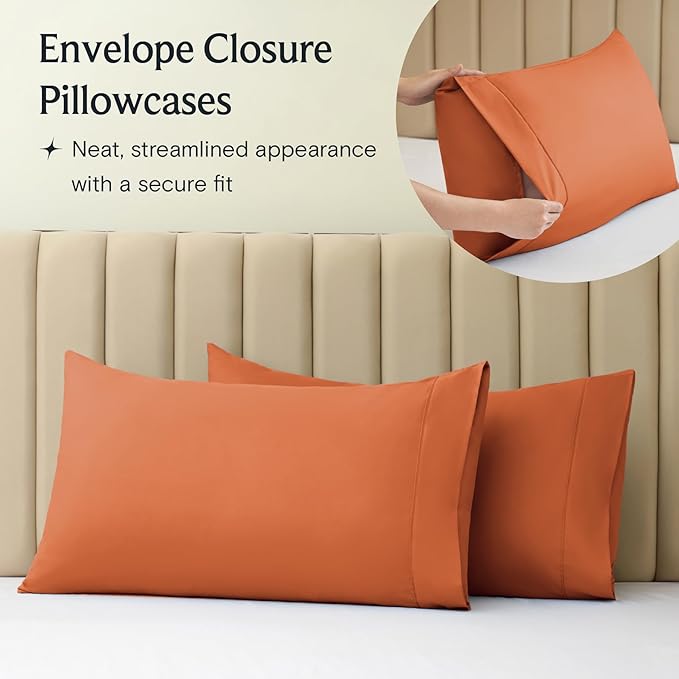 LuxClub 4 PC Full Size Sheet Set Deep Pockets 18" Wrinkle Free Cooling Sheets Machine Washable Hotel Bedding Silky Soft - Autumn Orange Full