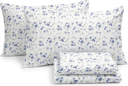 Linen Market 4 Piece Queen Sheet Set - Breathable, Double-Brushed Patterned Cooling Sheets – Ultra Soft & Wrinkle-Free 16" Deep-Pocket Queen Sheets - Easy Care Blossoms Light Blue