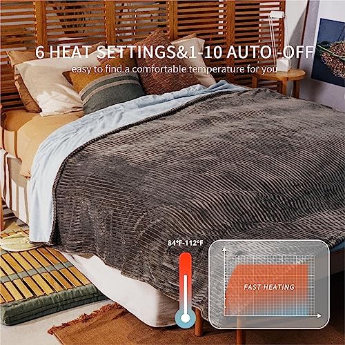 Heated Blanket Twin Size, 6 Heat Levels Electric Blanket, Grey