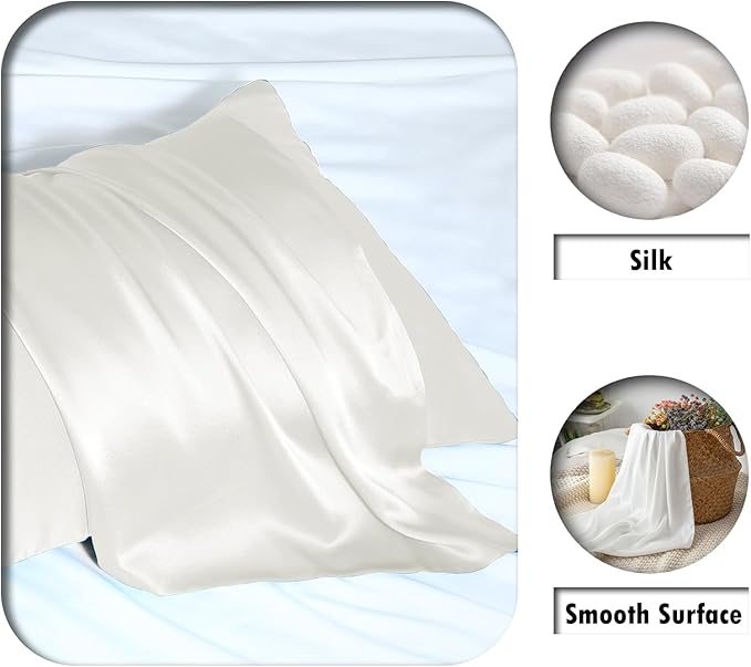 Silk Pillow Cases 2 Pack,Soft Breathable and Sliky Queen Size Pillow Cases Set of 2,Natural Mulberry Silk Pillowcase Set of 2 for Hair and Skin with Hidden Zipper (Ivory,20"X 30",2pcs)