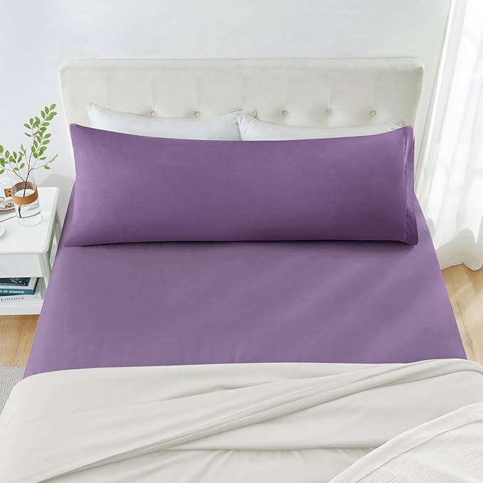 MILVOWOC 2Pcs Brushed Microfiber Body Pillowcases - 20 x 48 Inch, Purple Pillow Case Set Non Slip Envelope Pillow Cover with Moisture Absorption and Anti-Wrinkle Machine Washable