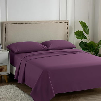Carressa Linen 100% Egyptian Cotton California King Size Sheet Set - Luxury 600 Thread Count Cotton Sheets Cal King Size (Plum Purple), Soft, Cooling, Sateen Weave 16" Deep Pocket Hotel Quality Sheet